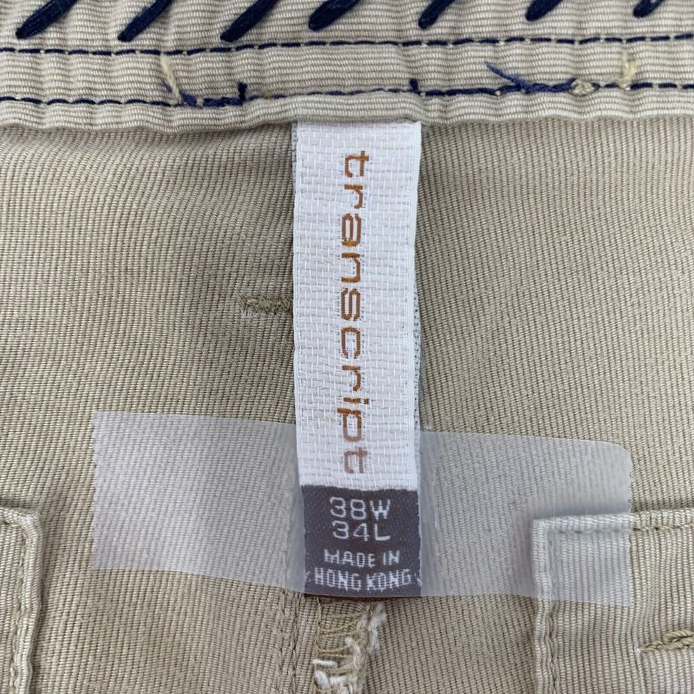 Transcript Khaki Flat Front Straight Leg Cotton Chino Men's Pants Size W38 L34 - Picture 3 of 8